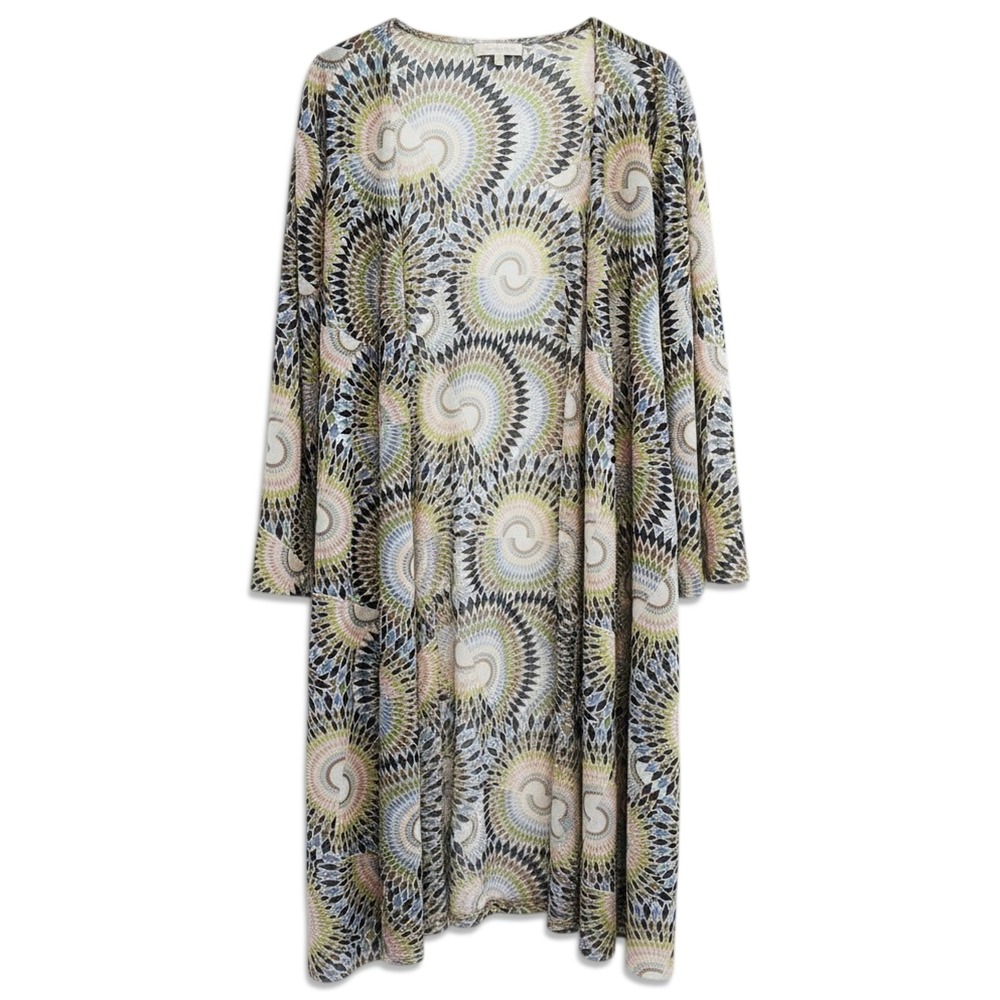 Joie de Vivre Cover Up Womens 3X Multicolor Art Deco Mesh Open Front Kimono
